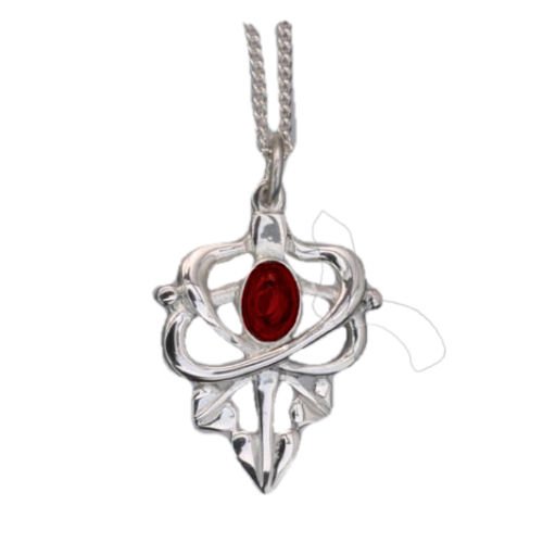 Image 1 of Art Nouveau Leaf Garnet Design Sterling Silver Pendant