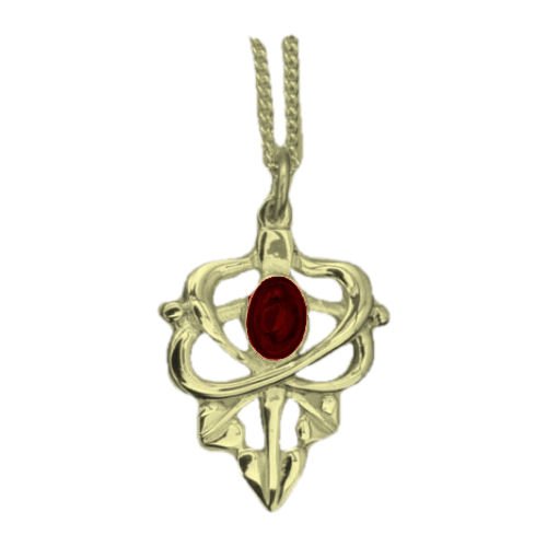 Image 1 of Art Nouveau Leaf Garnet Design 9K Yellow Gold Pendant