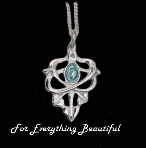 Image 0 of Art Nouveau Leaf Blue Moonstone Design Sterling Silver Pendant