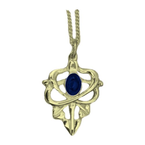 Image 1 of Art Nouveau Leaf Lapis Lazuli Design 9K Yellow Gold Pendant