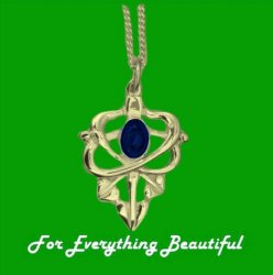 Art Nouveau Leaf Lapis Lazuli Design 9K Yellow Gold Pendant