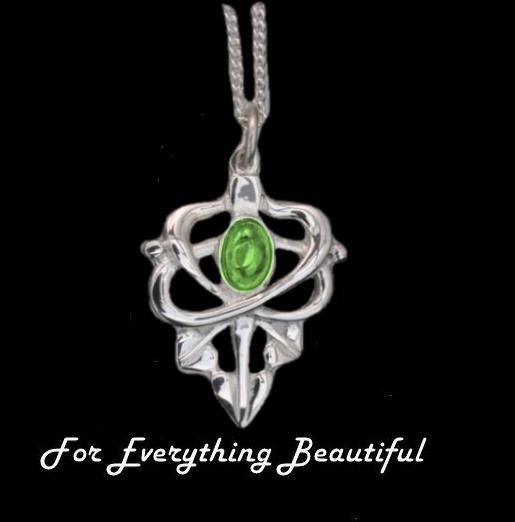 Image 0 of Art Nouveau Leaf Green Peridot Design Sterling Silver Pendant