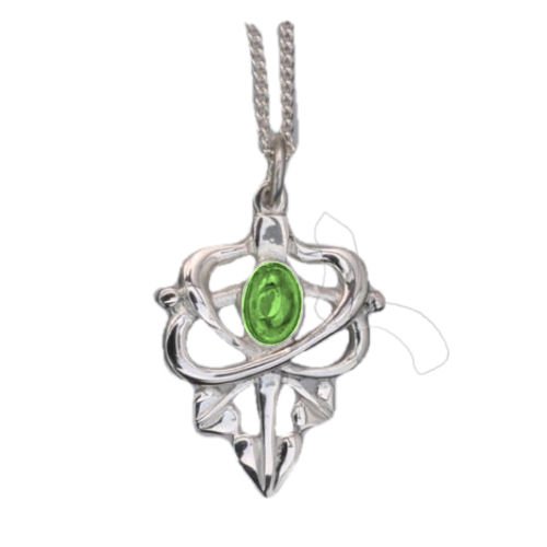 Image 1 of Art Nouveau Leaf Green Peridot Design Sterling Silver Pendant