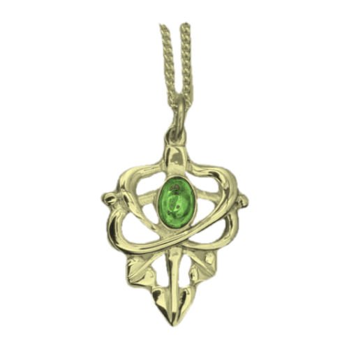 Image 1 of Art Nouveau Leaf Green Peridot Design 9K Yellow Gold Pendant