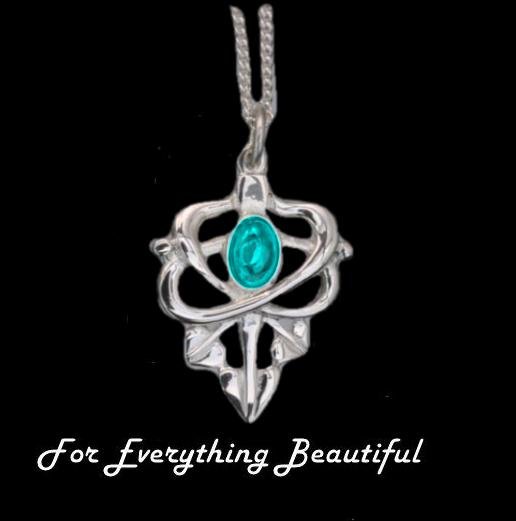 Image 0 of Art Nouveau Leaf Turquoise Design Sterling Silver Pendant