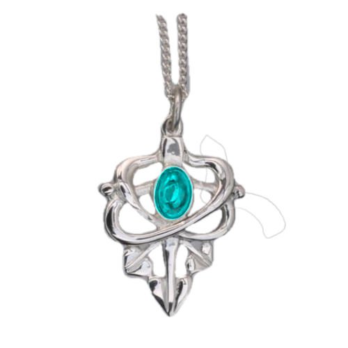 Image 1 of Art Nouveau Leaf Turquoise Design Sterling Silver Pendant