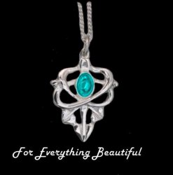 Art Nouveau Leaf Turquoise Design Sterling Silver Pendant