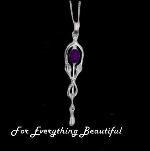 Image 0 of Art Nouveau Amethyst Pearl Drop Sterling Silver Pendant