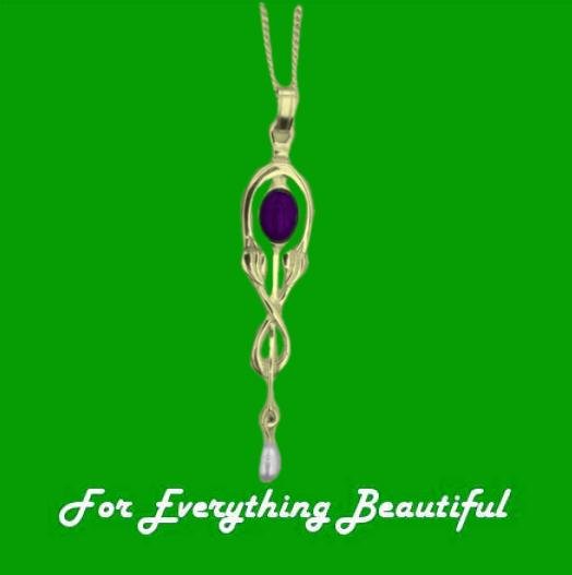 Image 0 of Art Nouveau Amethyst Pearl Drop 9K Yellow Gold Pendant