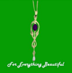 Art Nouveau Amethyst Pearl Drop 9K Yellow Gold Pendant