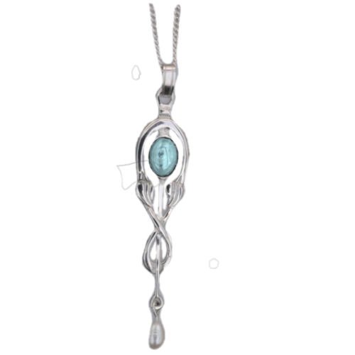 Image 1 of Art Nouveau Blue Moonstone Pearl Drop Silver Pendant