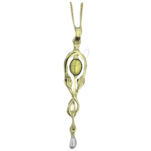 Image 1 of Art Nouveau Citrine Pearl Drop 9K Yellow Gold Pendant