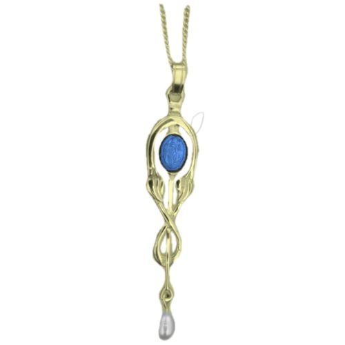Image 1 of Art Nouveau Labradorite Pearl Drop 9K Yellow Gold Pendant