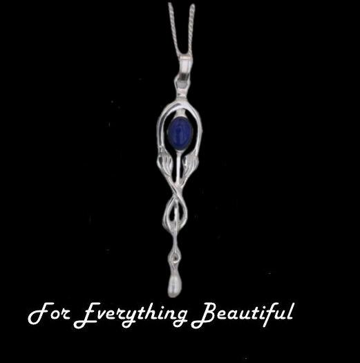 Image 0 of Art Nouveau Lapis Lazuli Pearl Drop Sterling Silver Pendant