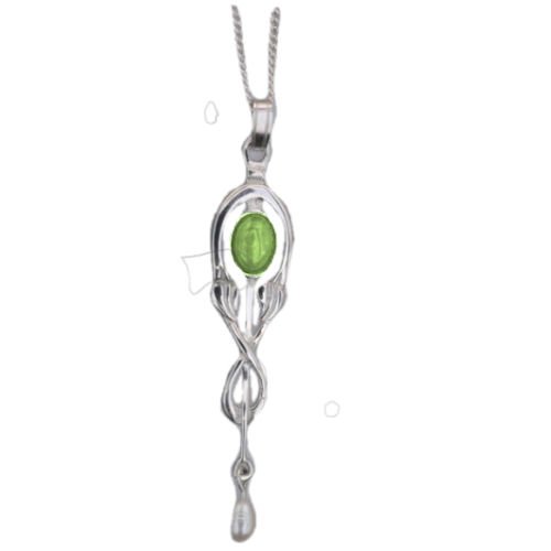 Image 1 of Art Nouveau Green Peridot Pearl Drop Sterling Silver Pendant