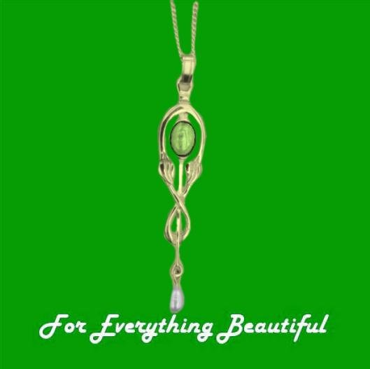 Image 0 of Art Nouveau Green Peridot Pearl Drop 9K Yellow Gold Pendant