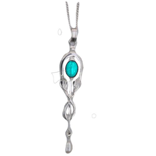 Image 1 of Art Nouveau Turquoise Pearl Drop Sterling Silver Pendant