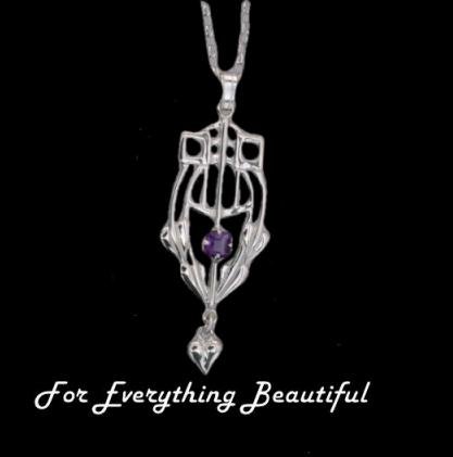 Image 0 of Art Deco Intricate Amethyst Sterling Silver Pendant
