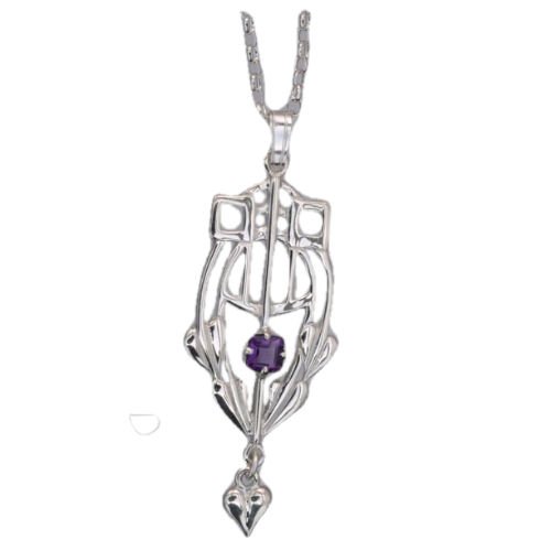 Image 1 of Art Deco Intricate Amethyst Sterling Silver Pendant