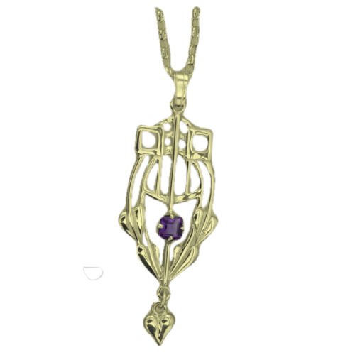 Image 1 of Art Deco Intricate Amethyst 9K Yellow Gold Pendant