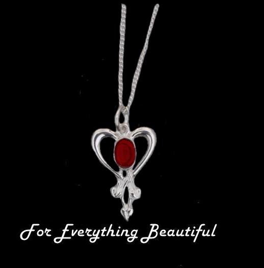 Image 0 of Art Nouveau Garnet Heart Sterling Silver Pendant