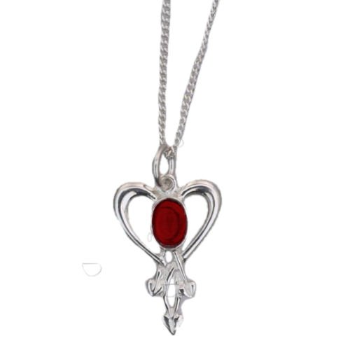 Image 1 of Art Nouveau Garnet Heart Sterling Silver Pendant