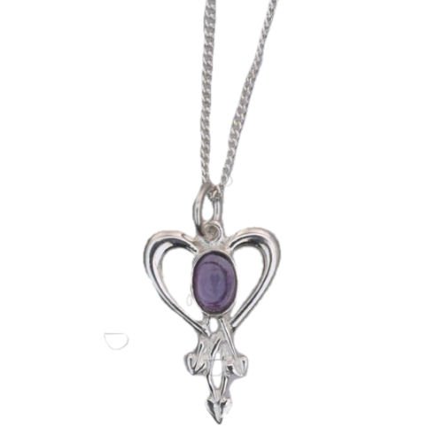 Image 1 of Art Nouveau Amethyst Heart Sterling Silver Pendant