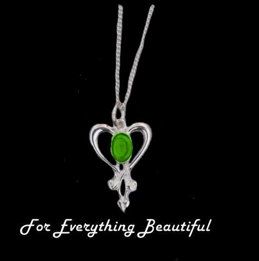 Image 0 of Art Nouveau Green Peridot Heart Sterling Silver Pendant