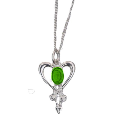 Image 1 of Art Nouveau Green Peridot Heart Sterling Silver Pendant