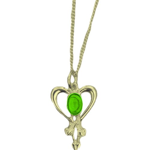 Image 1 of Art Nouveau Green Peridot Heart 9K Yellow Gold Pendant