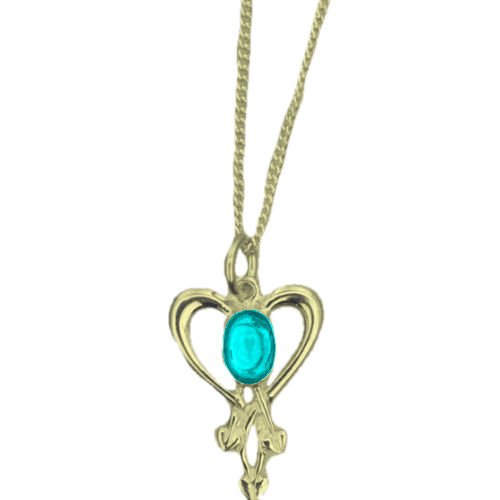 Image 1 of Art Nouveau Turquoise Heart 9K Yellow Gold Pendant