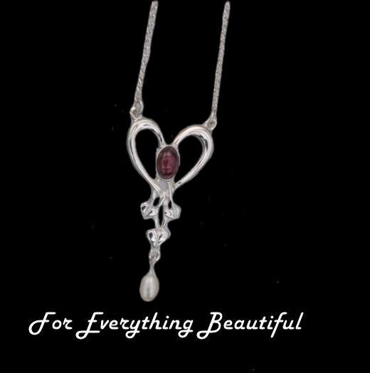 Image 0 of Art Nouveau Amethyst Heart Pearl Sterling Silver Pendant