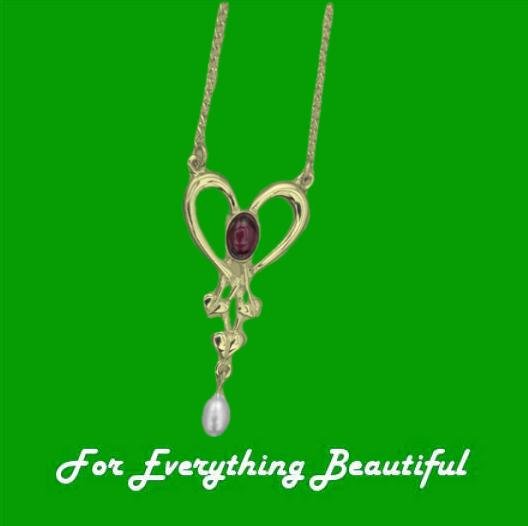 Image 0 of Art Nouveau Amethyst Heart Pearl 9K Yellow Gold Pendant