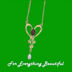 Art Nouveau Amethyst Heart Pearl 9K Yellow Gold Pendant