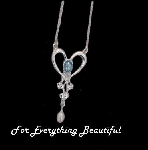 Image 0 of Art Nouveau Blue Moonstone Heart Pearl Sterling Silver Pendant
