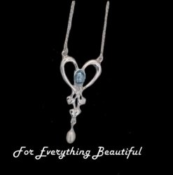 Art Nouveau Blue Moonstone Heart Pearl Sterling Silver Pendant