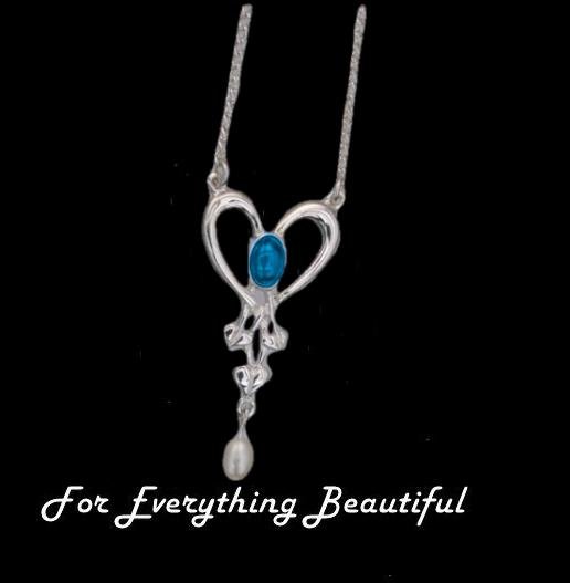 Image 0 of Art Nouveau Labradorite Heart Pearl Sterling Silver Pendant