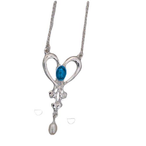 Image 1 of Art Nouveau Labradorite Heart Pearl Sterling Silver Pendant