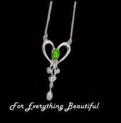 Art Nouveau Green Peridot Heart Pearl Sterling Silver Pendant