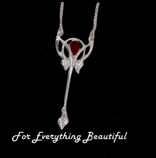 Image 0 of Art Nouveau Garnet Long Leaf Sterling Silver Pendant