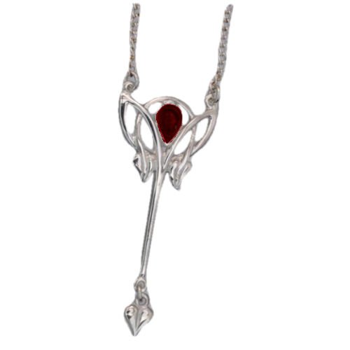 Image 1 of Art Nouveau Garnet Long Leaf Sterling Silver Pendant