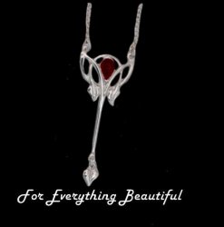 Art Nouveau Garnet Long Leaf Sterling Silver Pendant