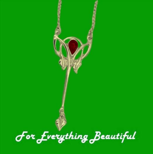 Image 0 of Art Nouveau Garnet Long Leaf 9K Yellow Gold Pendant