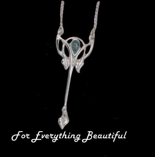 Image 0 of Art Nouveau Blue Moonstone Long Leaf Silver Pendant