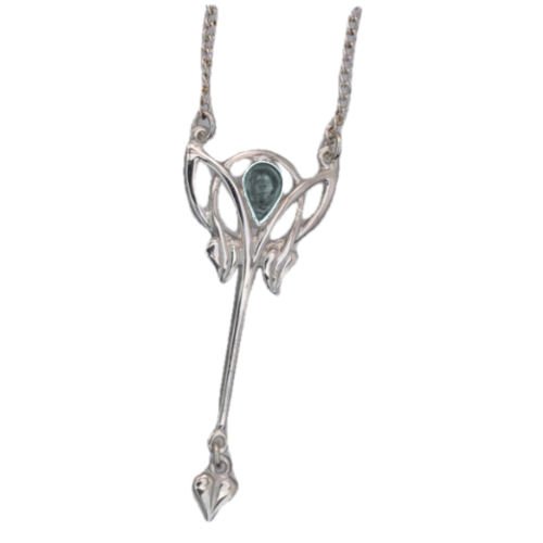 Image 1 of Art Nouveau Blue Moonstone Long Leaf Silver Pendant