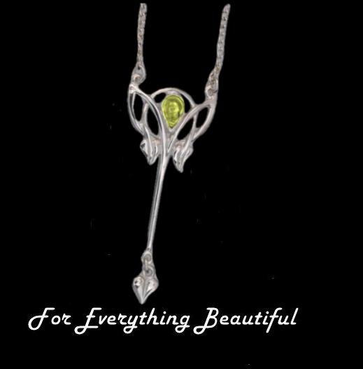 Image 0 of Art Nouveau Citrine Long Leaf Sterling Silver Pendant