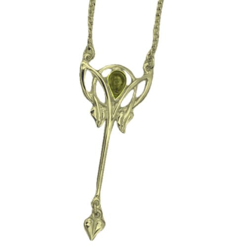 Image 1 of Art Nouveau Citrine Long Leaf 9K Yellow Gold Pendant