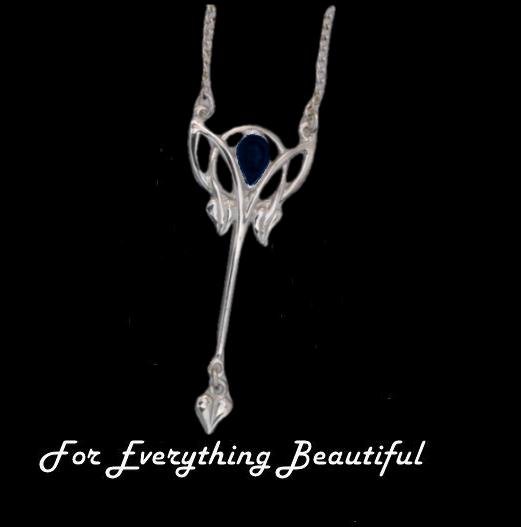 Image 0 of Art Nouveau Lapis Lazuli Long Leaf Sterling Silver Pendant