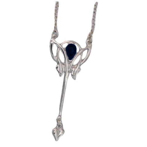 Image 1 of Art Nouveau Lapis Lazuli Long Leaf Sterling Silver Pendant