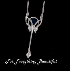 Art Nouveau Lapis Lazuli Long Leaf Sterling Silver Pendant